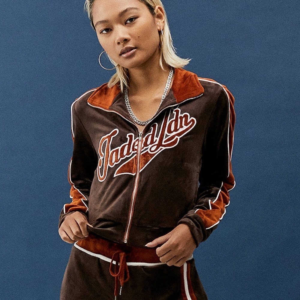 Jaded London Brown Velour Tracksuit Top 4 brown jacket - Picture 3 of 9